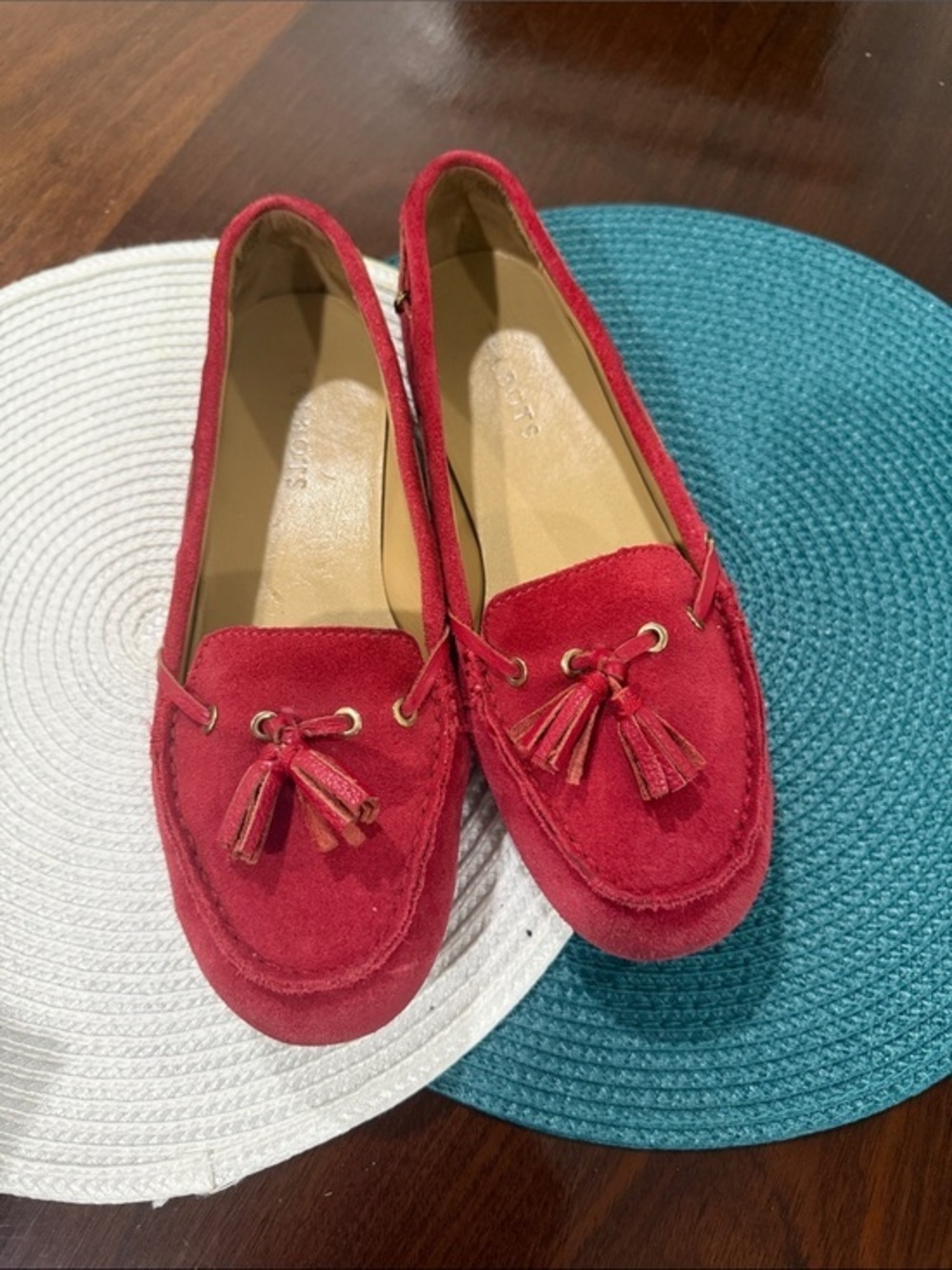 Talbots Women's Red Scarlet Easton Suede Tassel Driving Moccasins Loafers 6.5